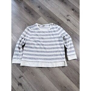 Talbots Terry Cloth Lightweight Sweatshirt Crewneck Button Stripe Cotton XL